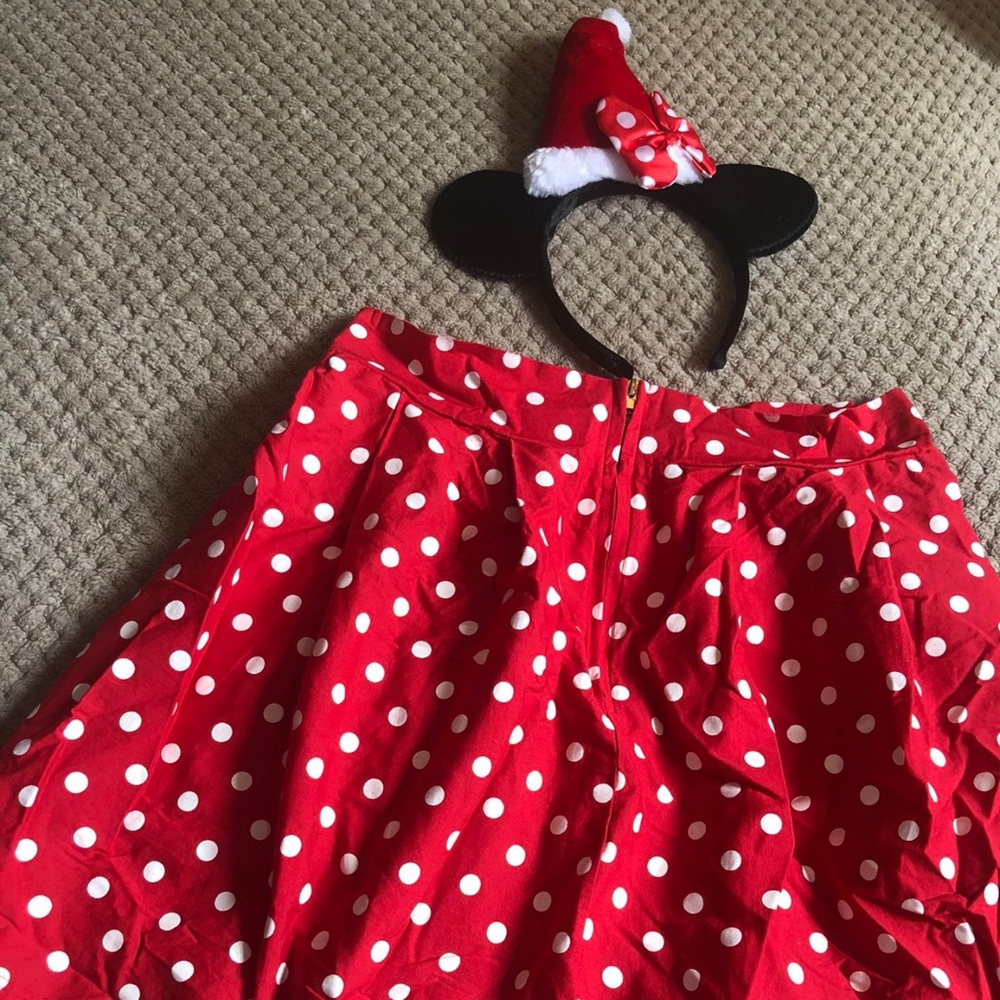 Windsor Minnie Mouse red white dot skirt S and Christmas Minnie ears